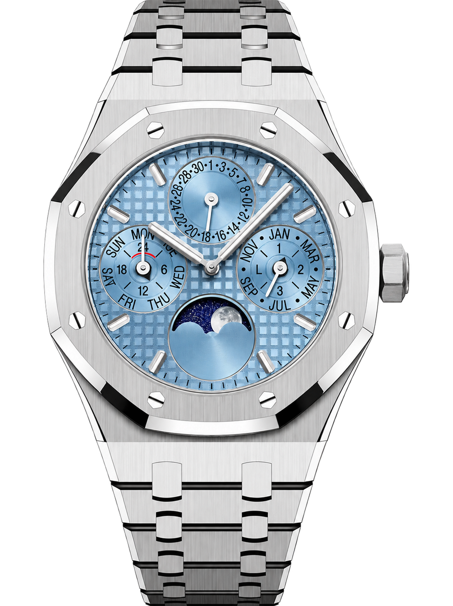 Ice Blue Multi-Display Watch – Silver-Tone Integrated Bracelet