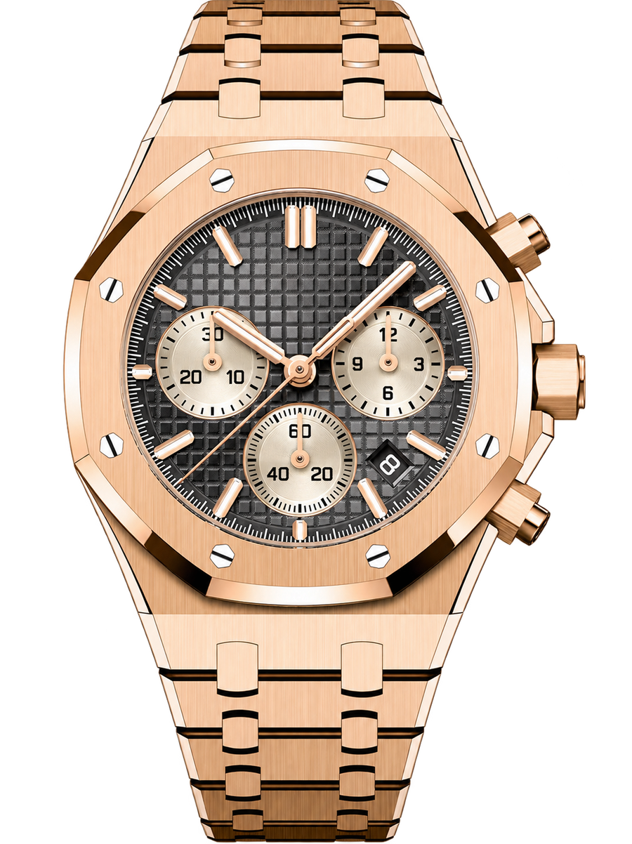 Rose Gold-Tone Grey Multi-Display Sport Watch – Integrated Bracelet