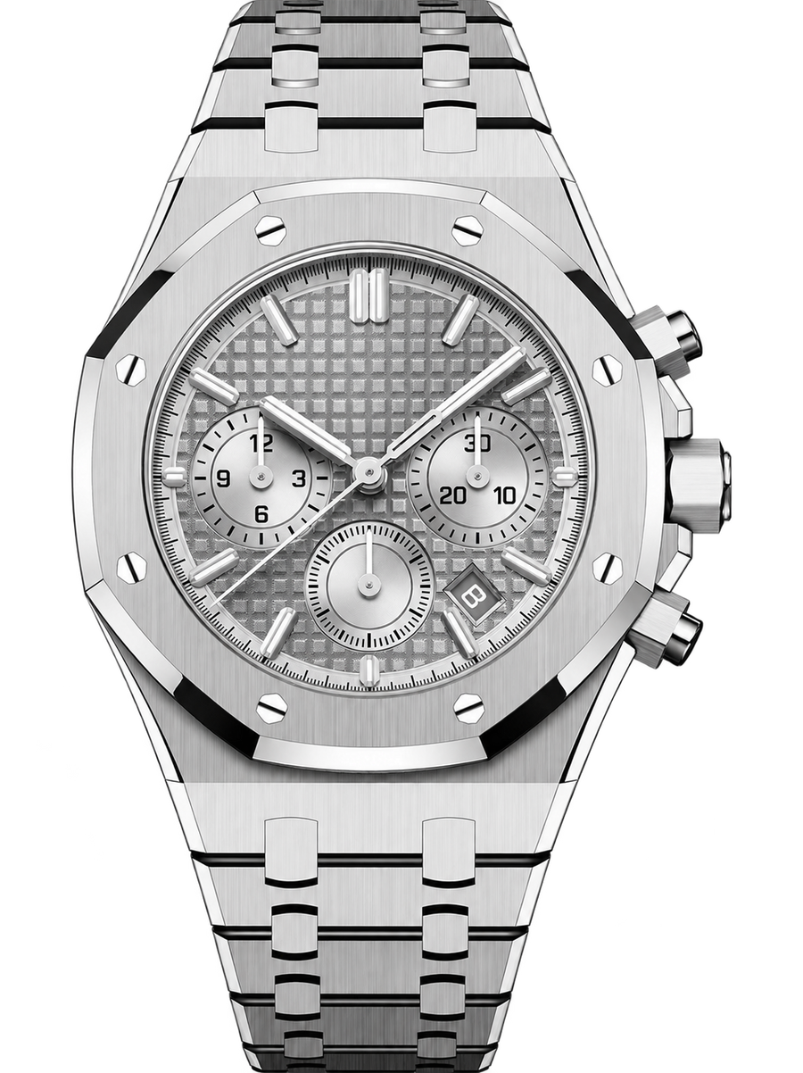 Silver-Tone White Multi-Display Sport Watch – Integrated Bracelet