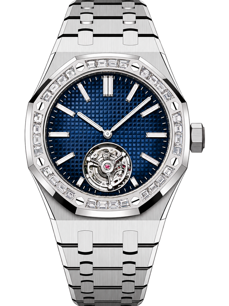 Silver-Tone Blue Open-Heart Watch – Crystal-Style Bezel