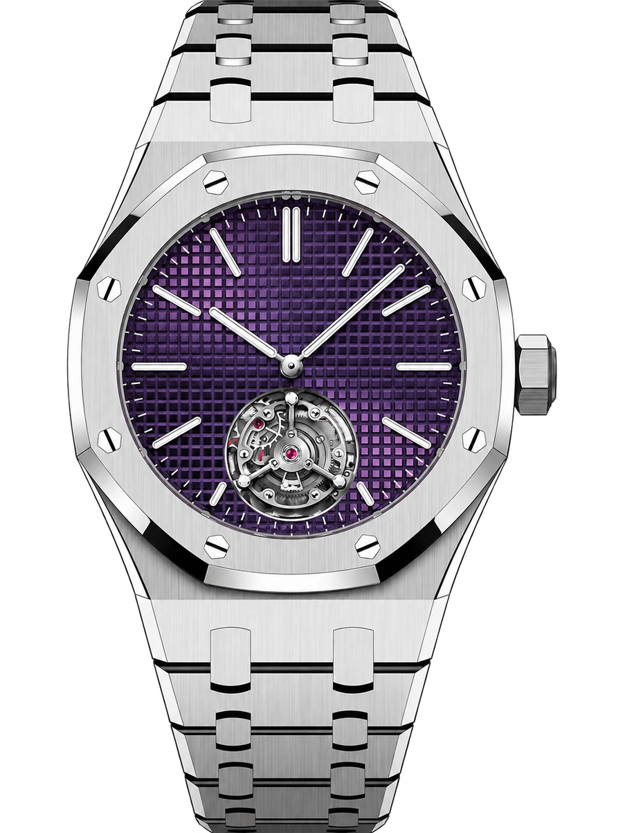 Silver-Tone Purple Open-Heart Watch – Integrated Bracelet