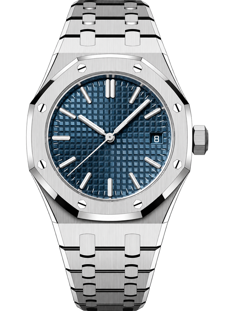Silver-Tone Blue Textured Watch – Integrated Bracelet