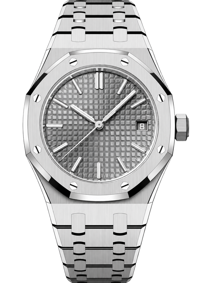 Silver-Tone Grey Textured Watch – Integrated Bracelet