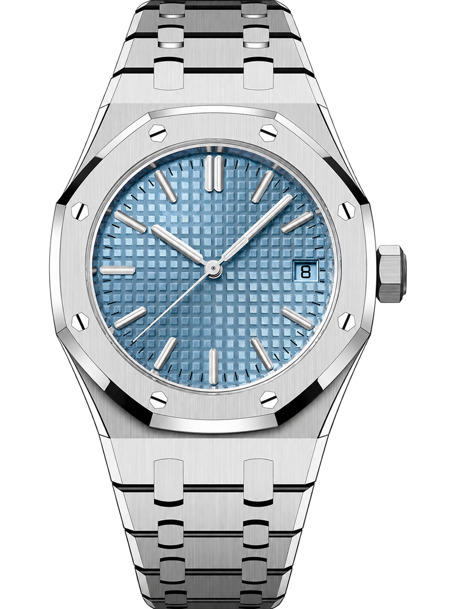 Silver-Tone Ice Blue Textured Watch – Integrated Bracelet