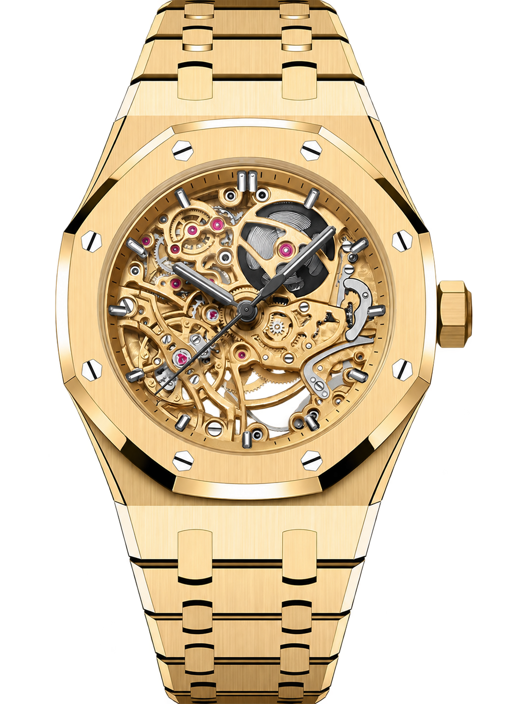 Gold-Tone Skeleton Open-Work Watch – Integrated Bracelet