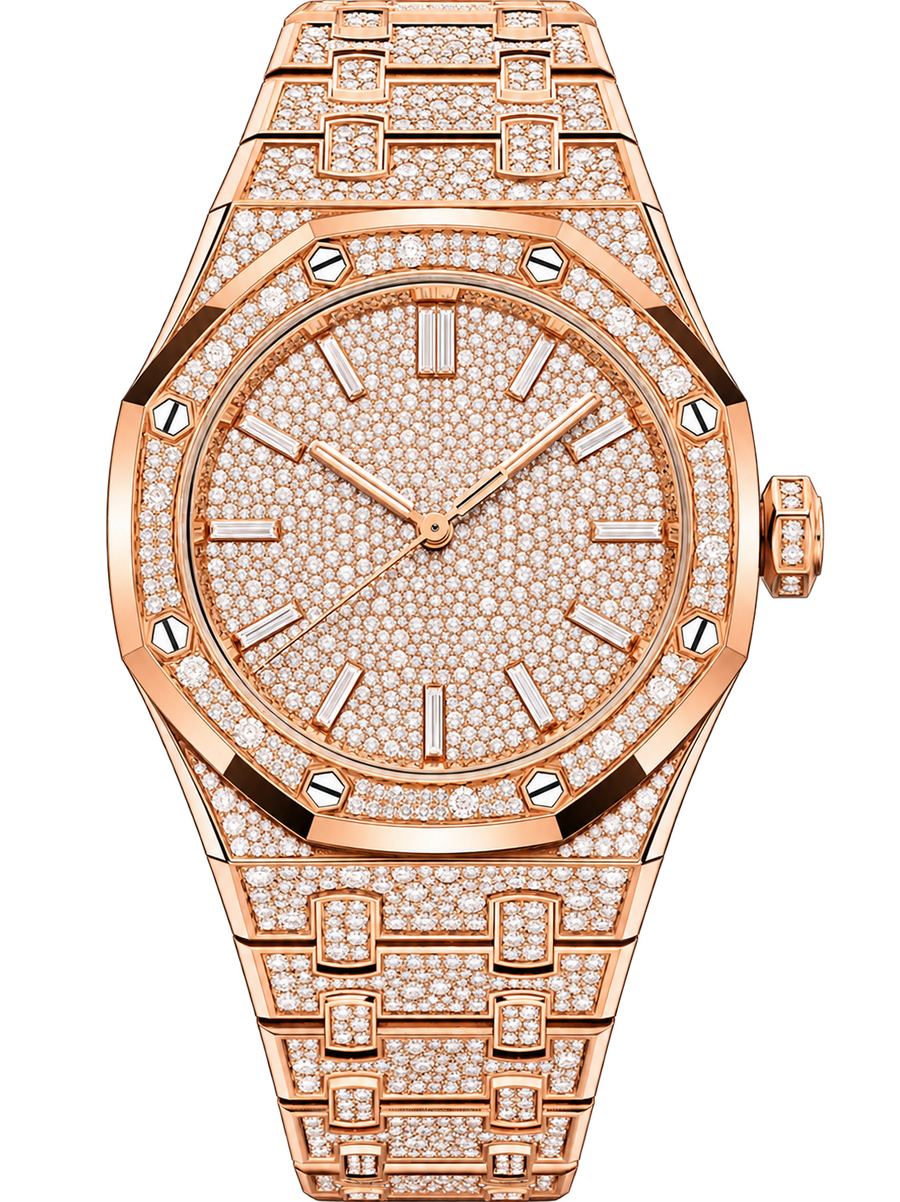 Rose Gold-Tone Full Crystal-Set Watch – Integrated Bracelet