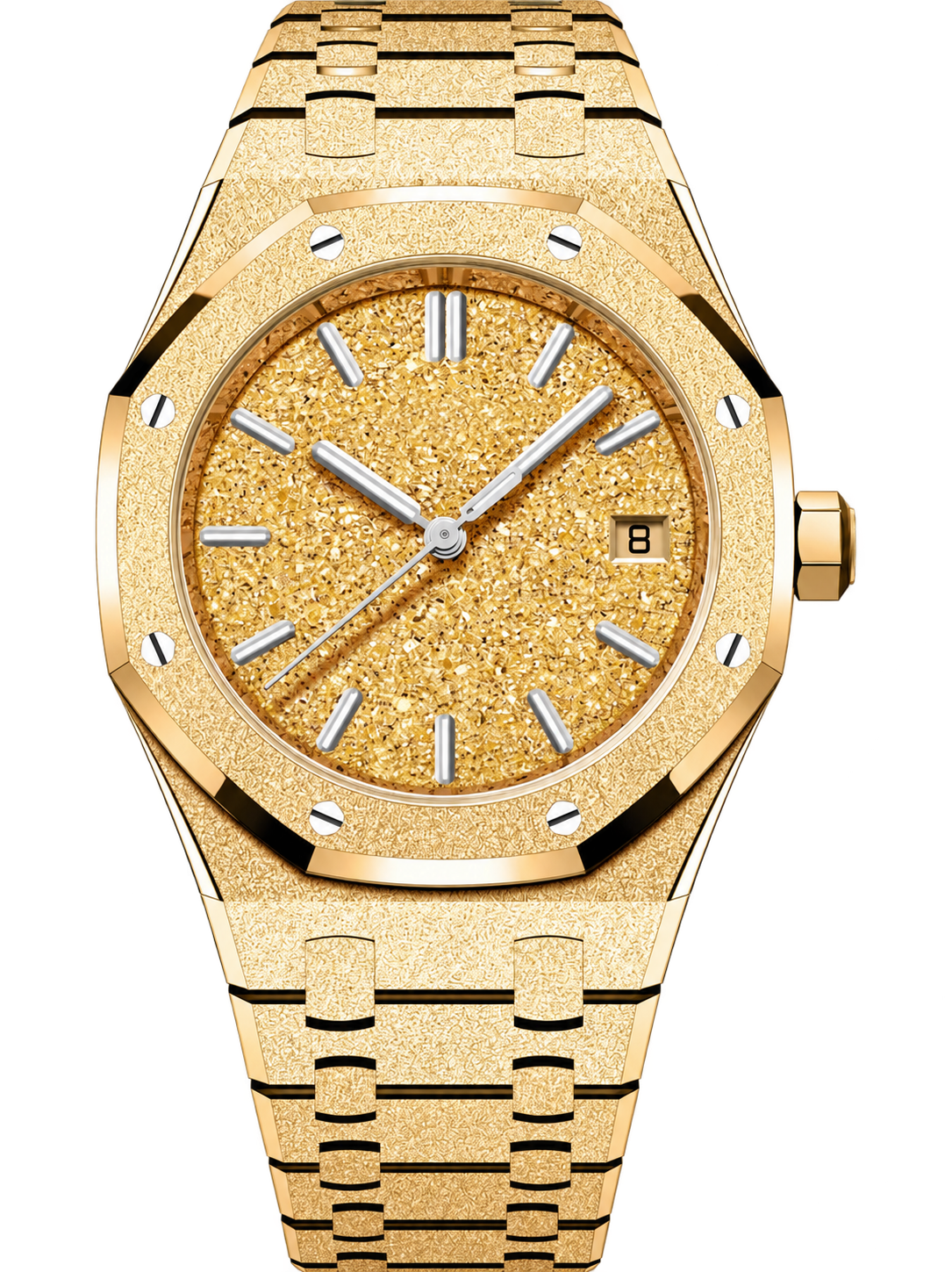 Frosted Gold-Tone Crystal-Texture Watch – Integrated Bracelet