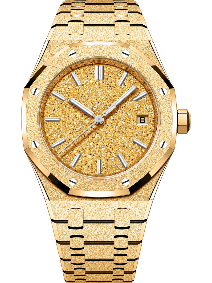 Frosted Gold-Tone Crystal-Texture Watch – Integrated Bracelet