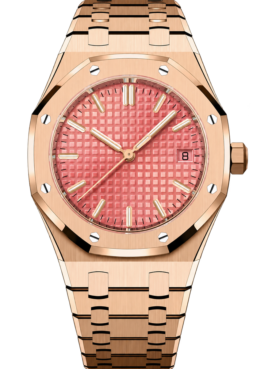 Rose Gold-Tone Pink Textured Watch – Integrated Bracelet