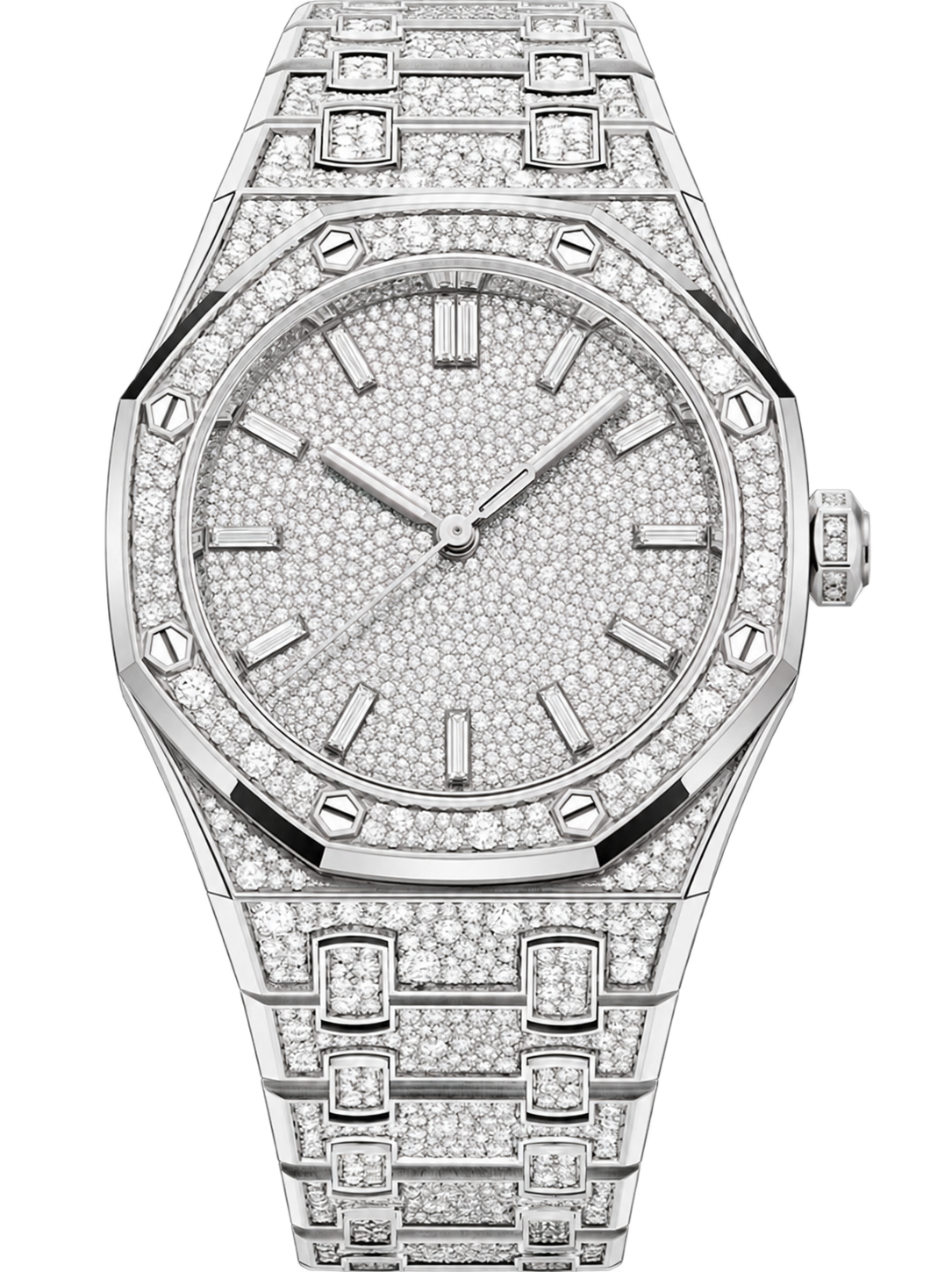 Full Crystal-Set Silver-Tone Watch – Integrated Bracelet