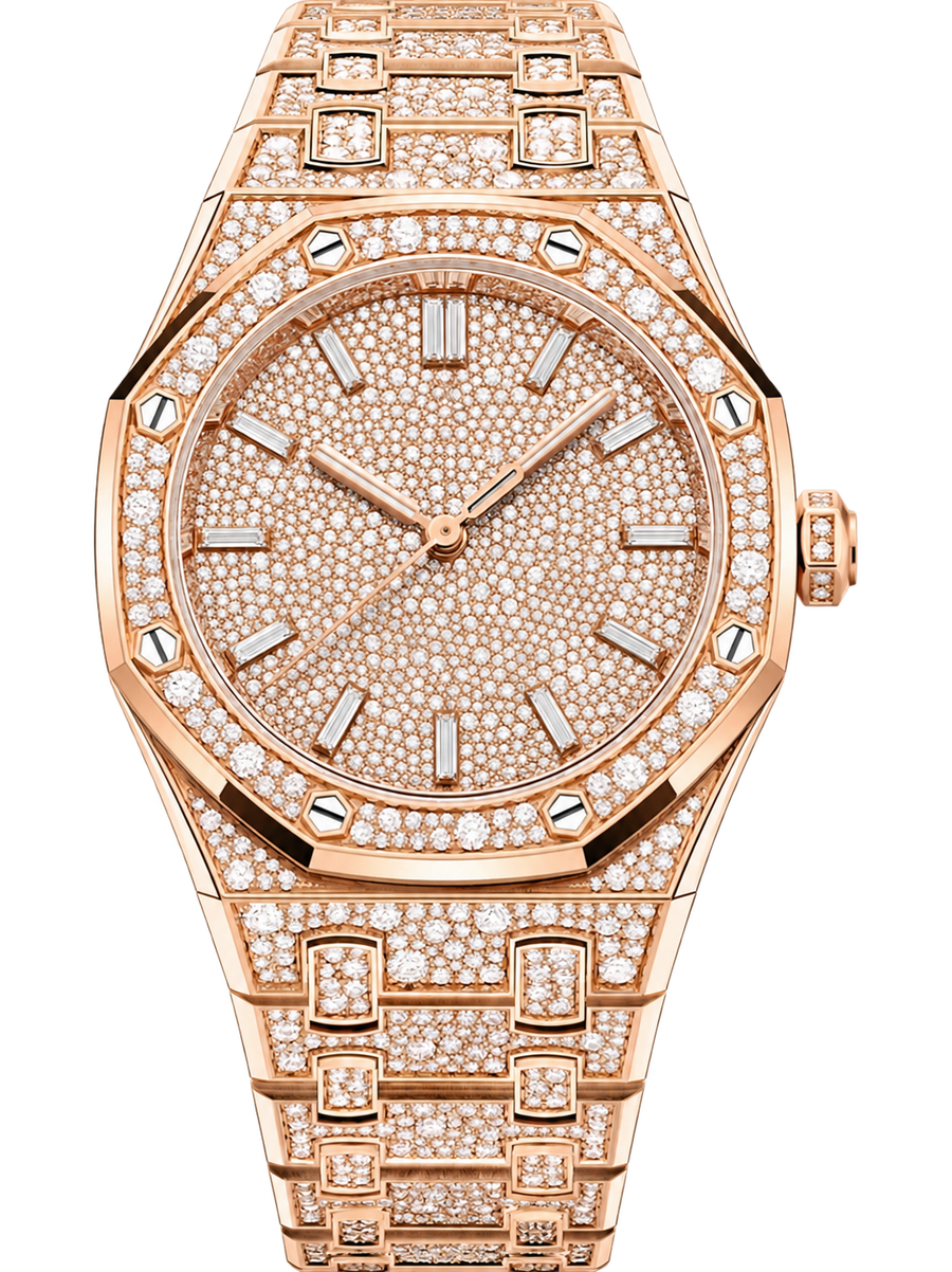 Rose Gold-Tone Full Crystal-Set Watch – Integrated Bracelet