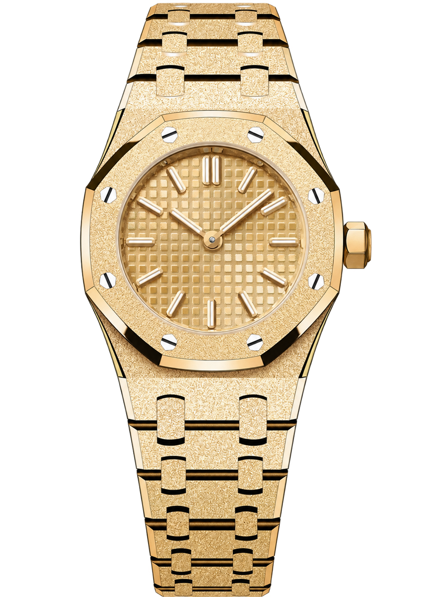 Frosted Gold-Tone Mini Textured Watch – Integrated Bracelet