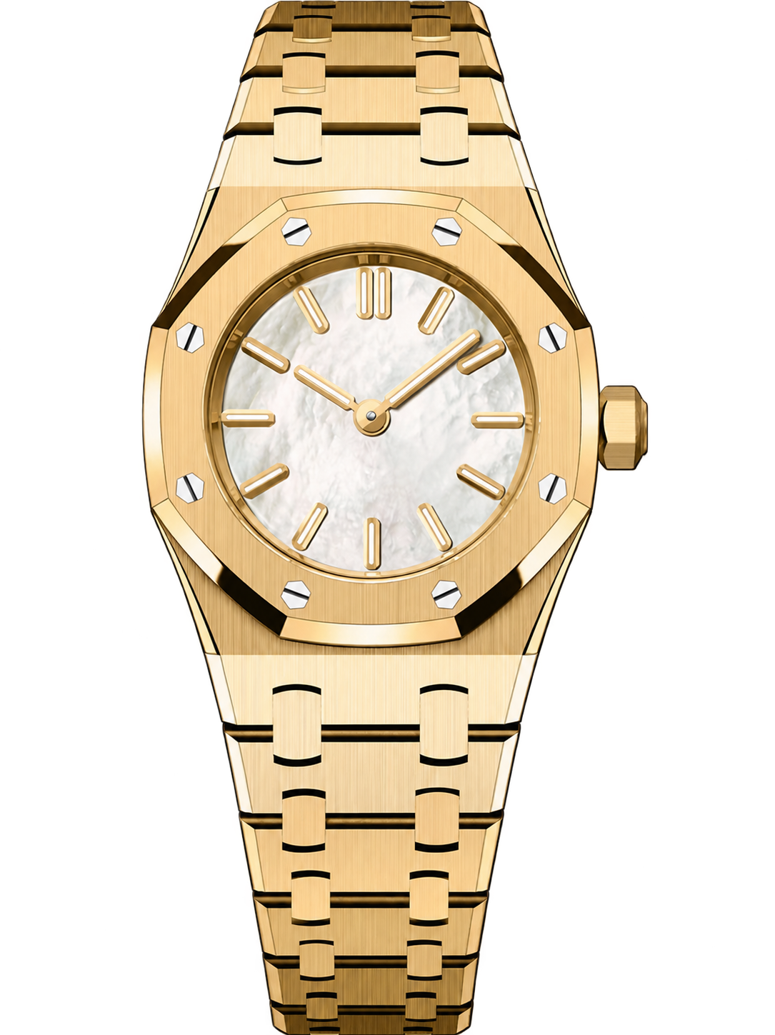 Gold-Tone Mini Pearl-Inspired Watch – Integrated Bracelet