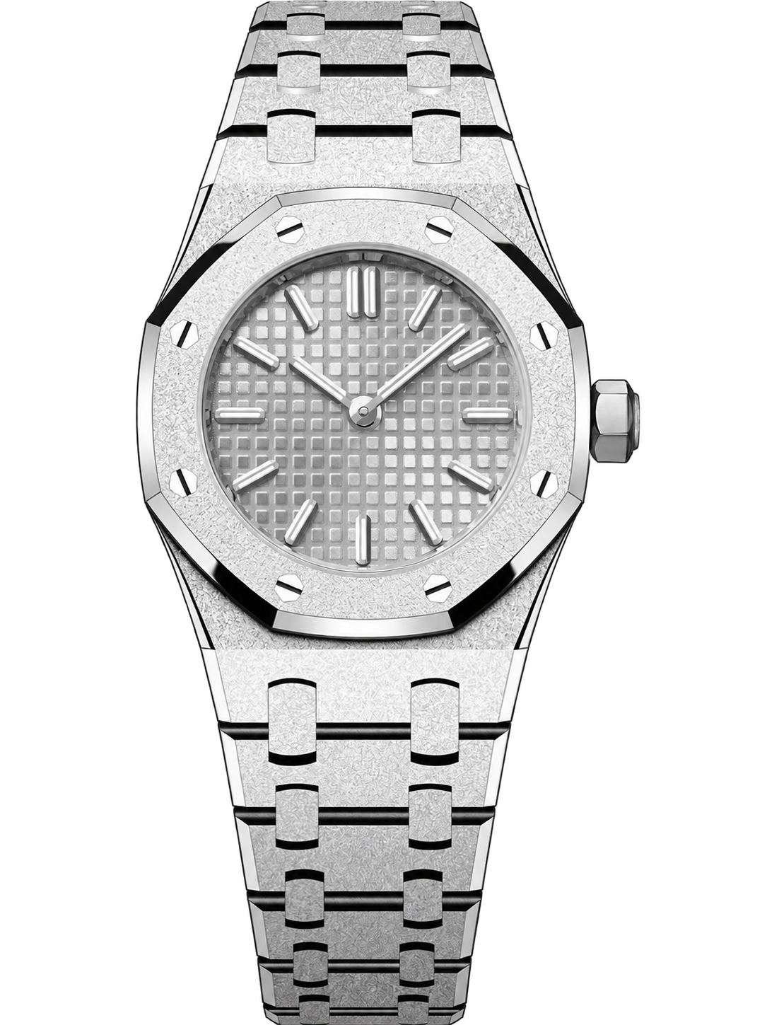 Frosted Silver-Tone Mini Textured Watch – Integrated Bracelet