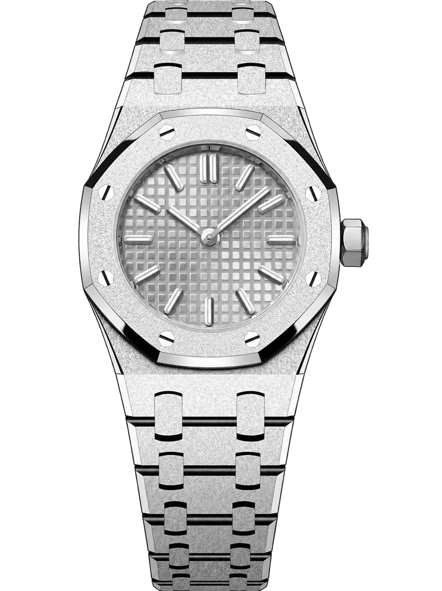 Frosted Silver-Tone Mini Textured Watch – Integrated Bracelet