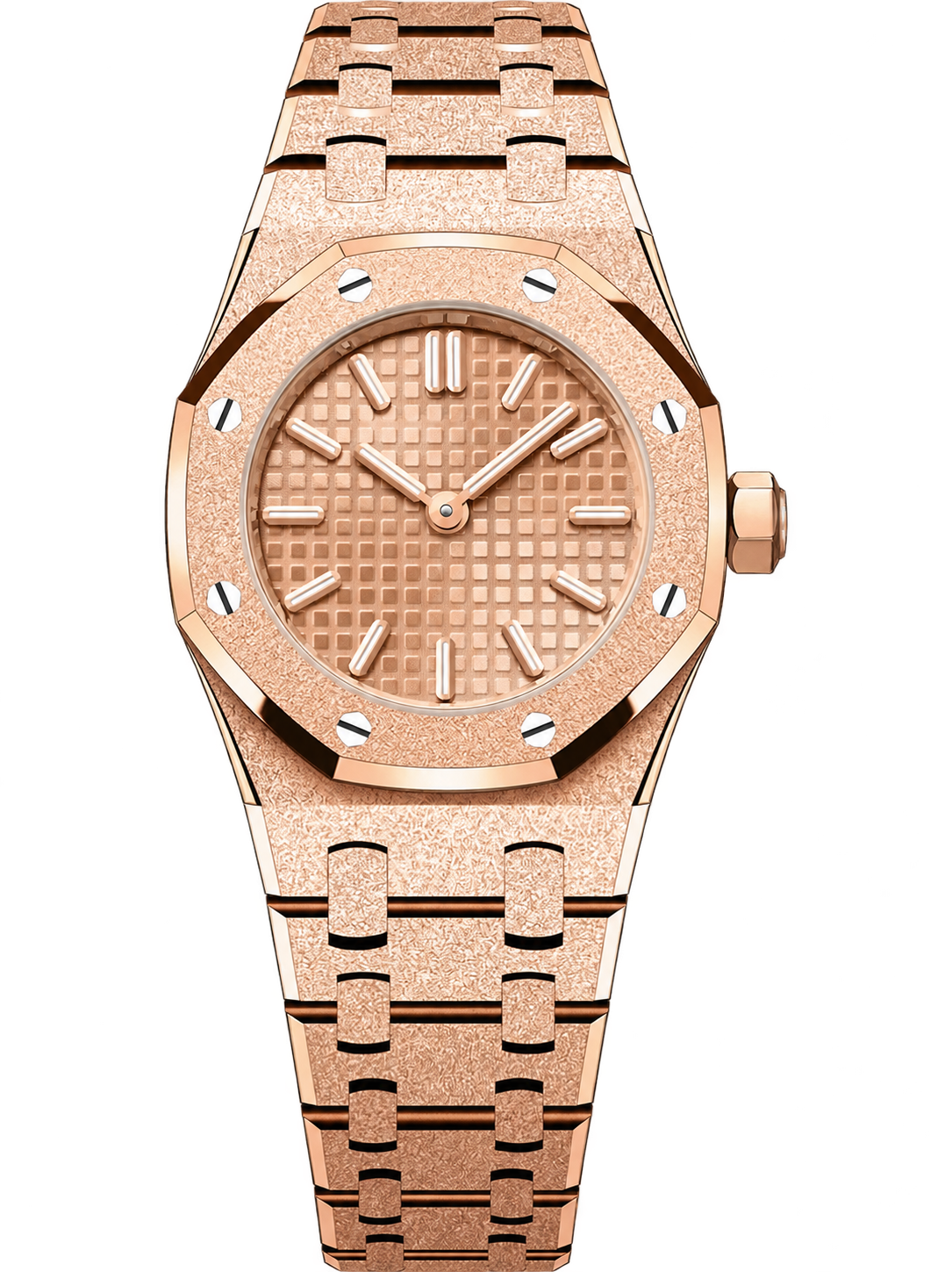 Frosted Rose Gold-Tone Mini Textured Watch – Integrated Bracelet