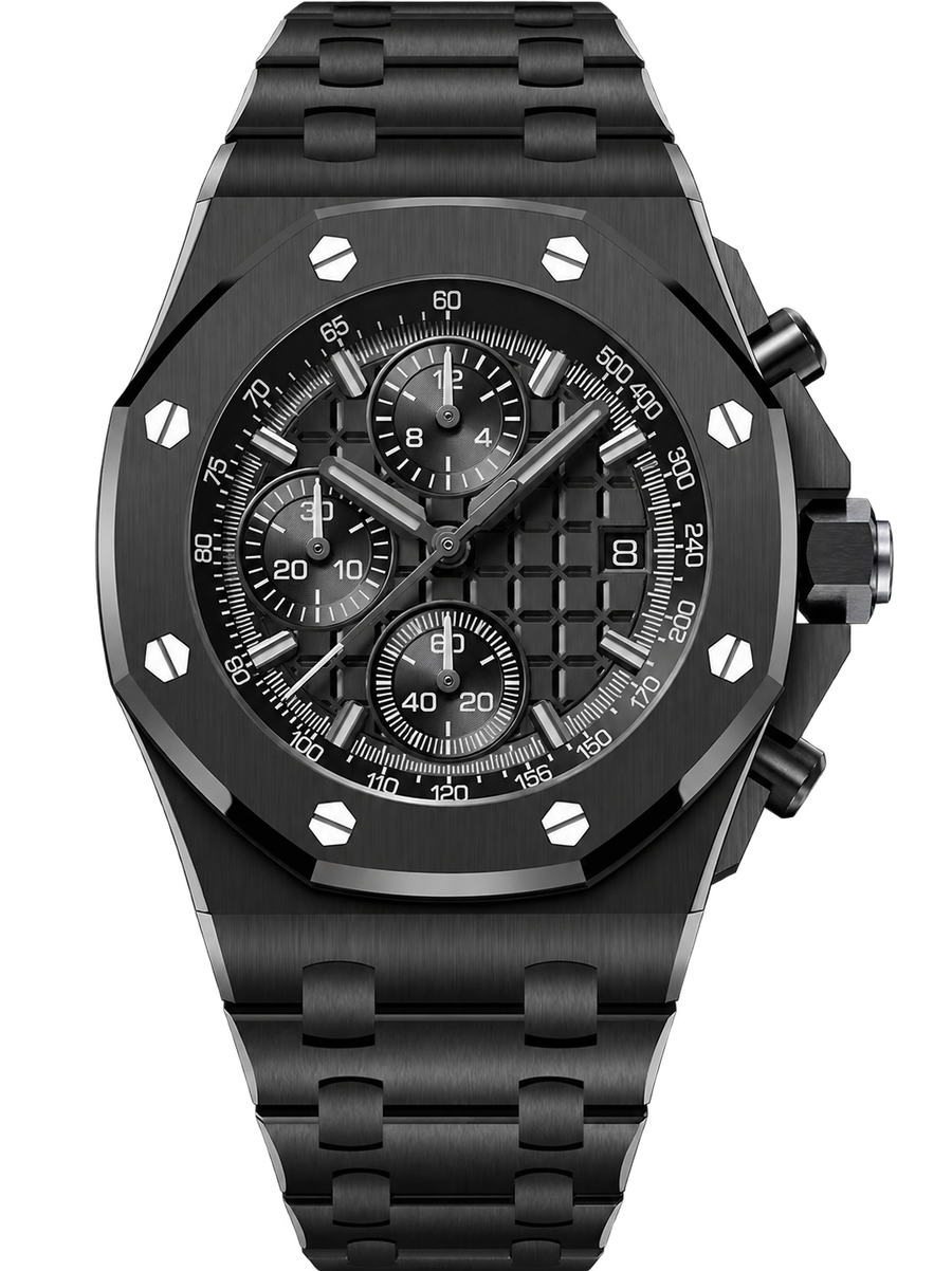 All-Black Multi-Display Sport Watch – Integrated Bracelet