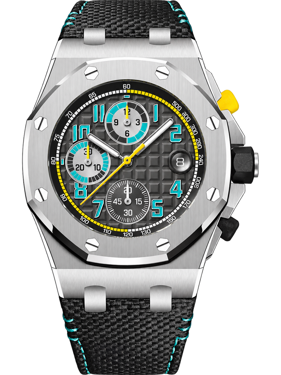 Turquoise & Yellow Multi-Display Sport Watch – Silver-Tone Case & Black Performance Strap
