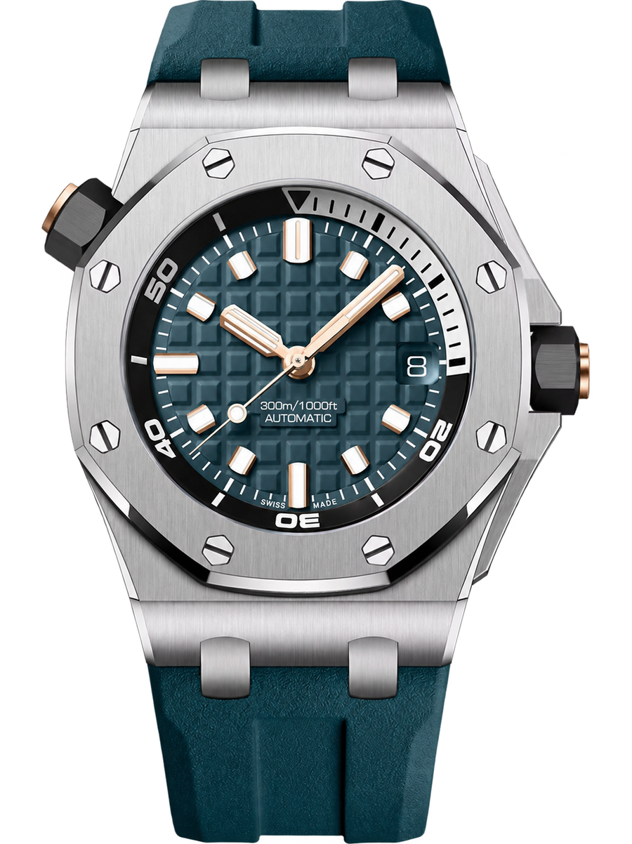 Deep Teal Sport Watch – Silver-Tone Case, Textured Dial & Matching Performance Strap