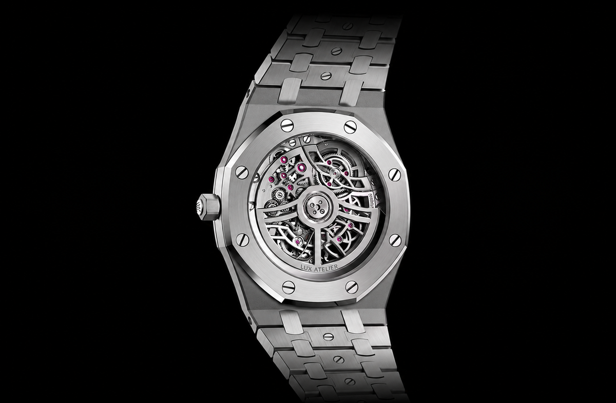 Monochrome Silver-Tone Skeleton Open-Work Watch – Integrated Bracelet