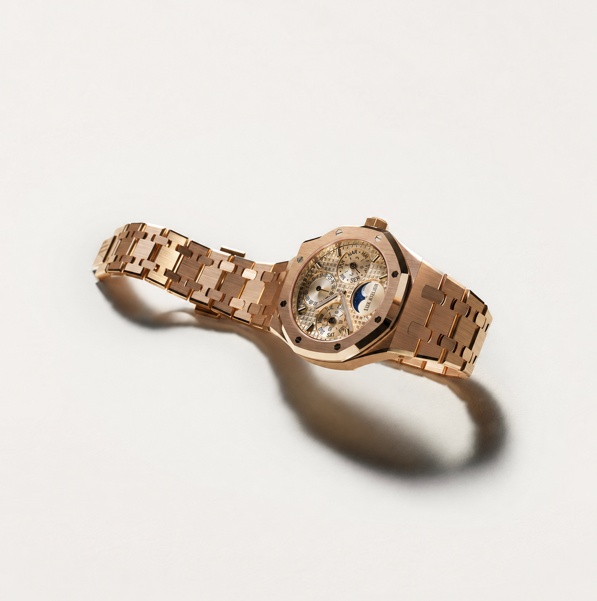 Rose Gold-Tone Champagne Multi-Display Watch – Integrated Bracelet