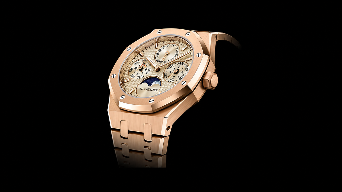 Rose Gold-Tone Champagne Multi-Display Watch – Integrated Bracelet