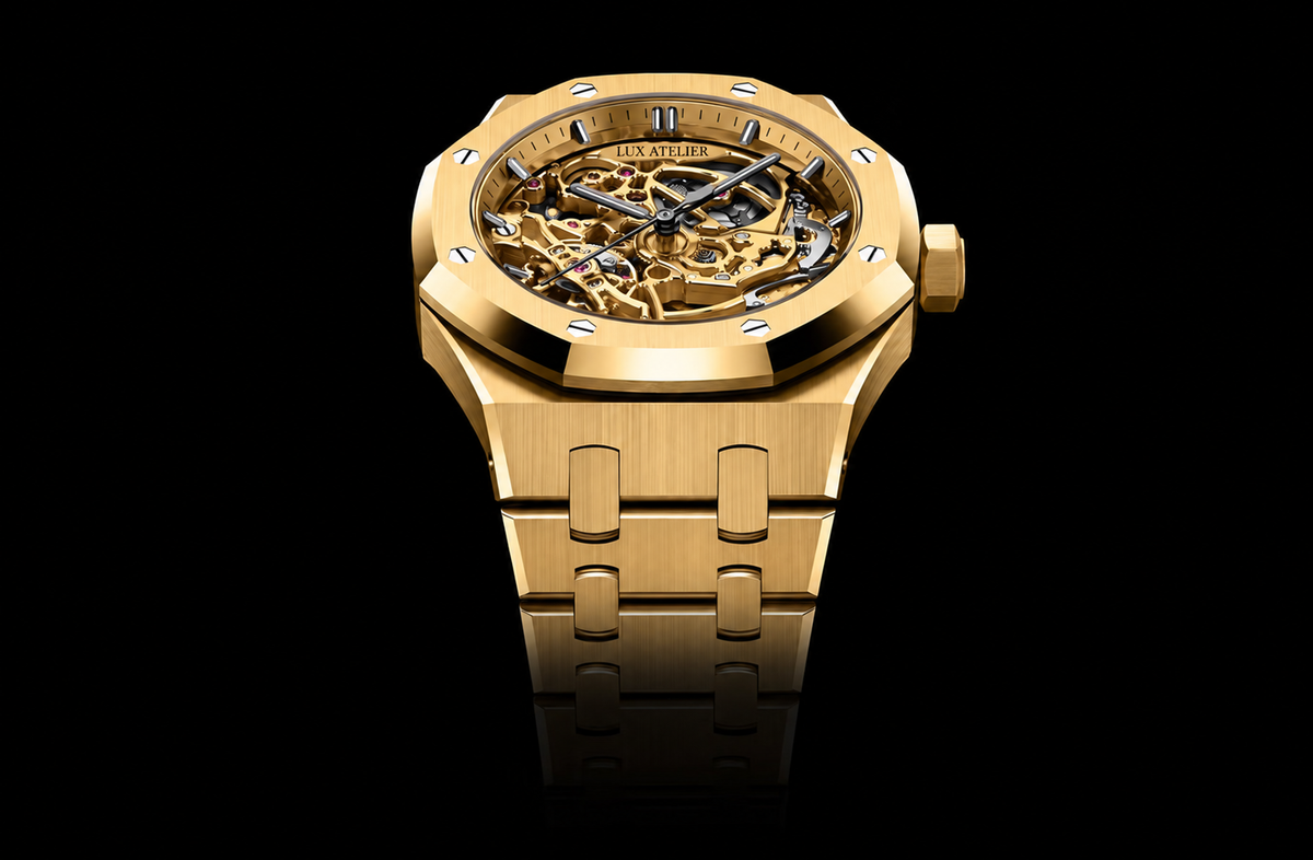 Gold-Tone Skeleton Open-Work Watch – Integrated Bracelet
