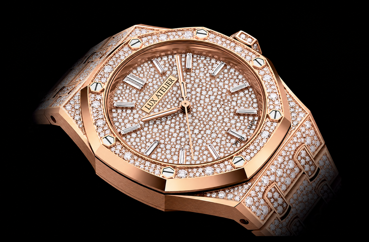 Rose Gold-Tone Full Crystal-Set Watch – Integrated Bracelet