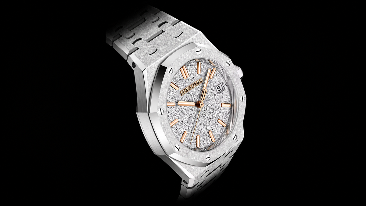 Frosted Silver-Tone Crystal-Texture Watch – Rose Gold Accents