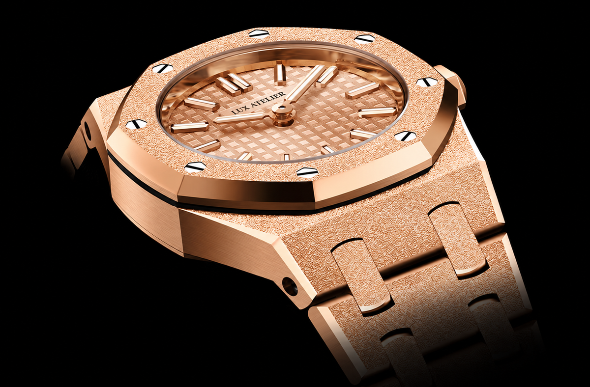 Frosted Rose Gold-Tone Mini Textured Watch – Integrated Bracelet