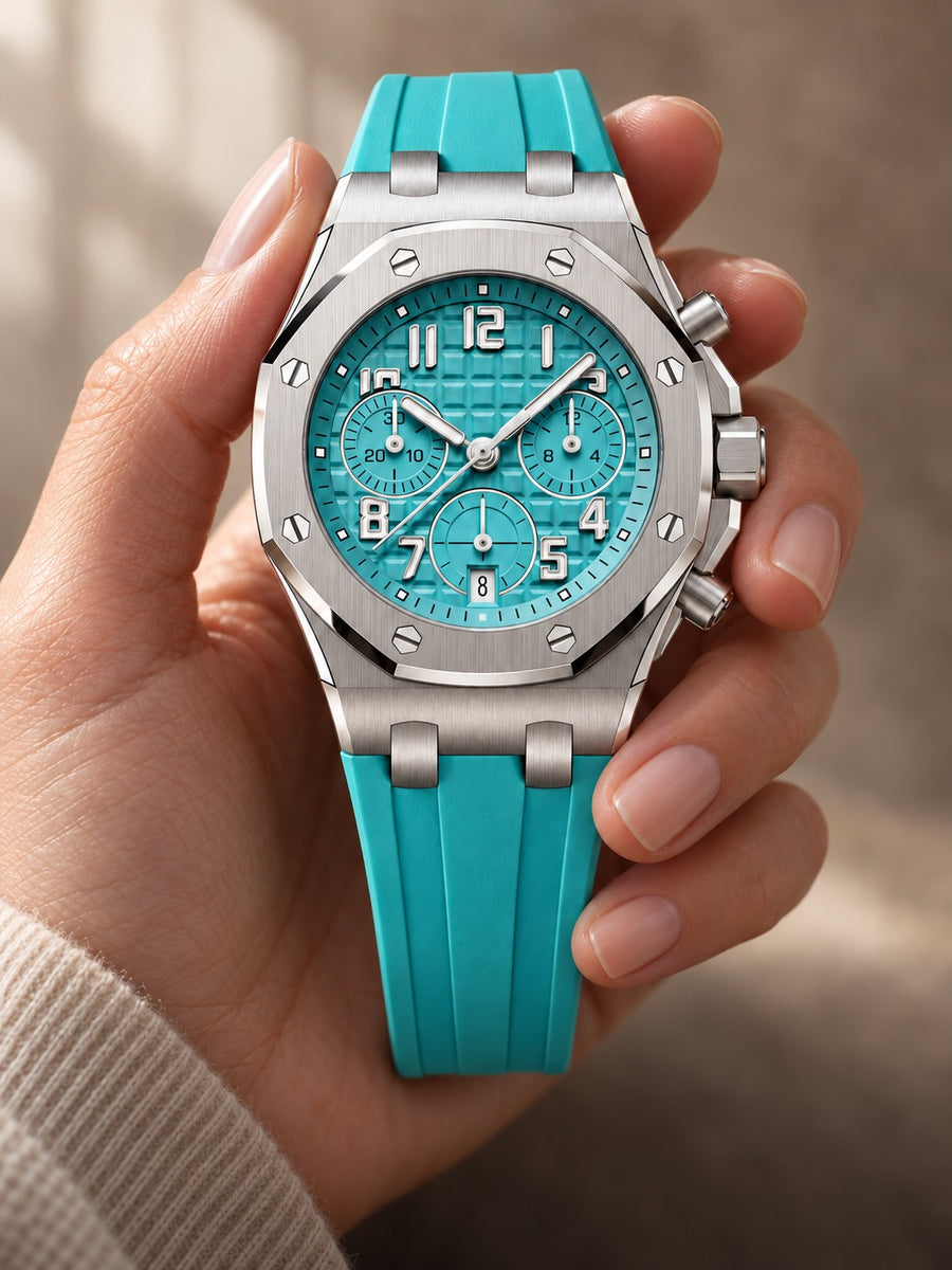 Turquoise Multi-Display Sport Watch – Silver-Tone Case & Matching Performance Strap