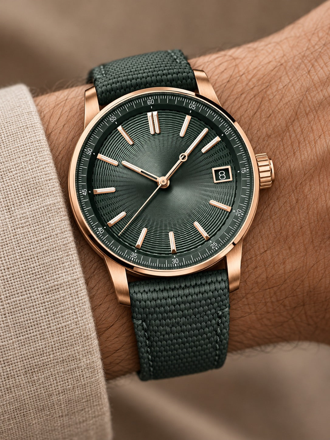 Emerald Green Dress Watch – Rose Gold Tone & Green Strap