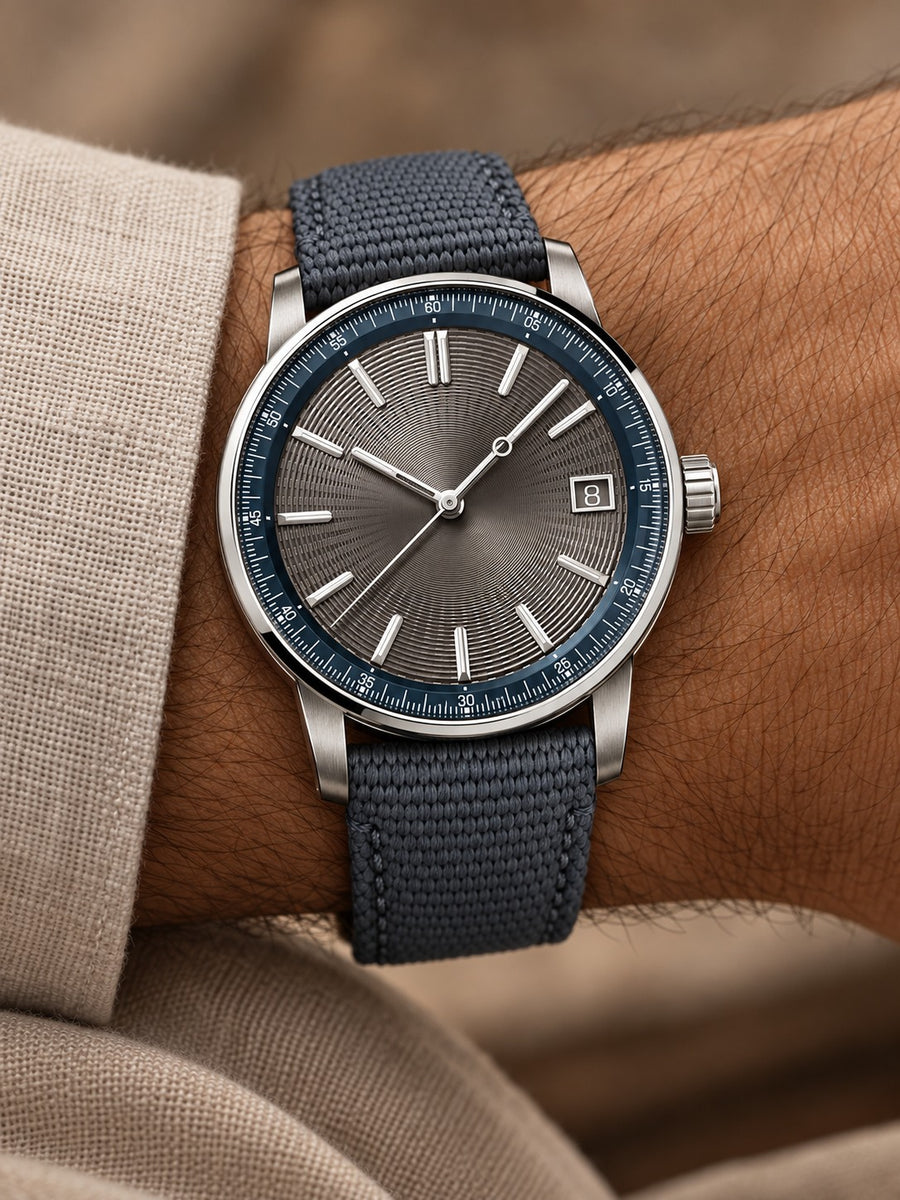 Slate Grey Dress Watch – Blue Accents & Grey Strap