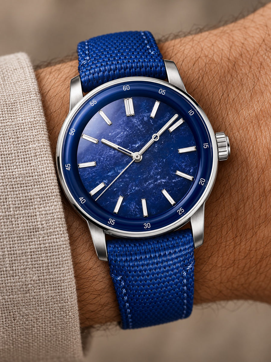 Royal Blue Stone-Inspired Dress Watch – Silver Case & Blue Strap