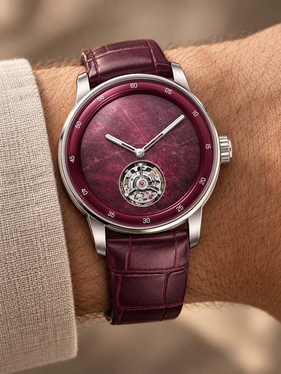 Ruby Burgundy Open-Heart Watch – Silver Tone & Burgundy Strap