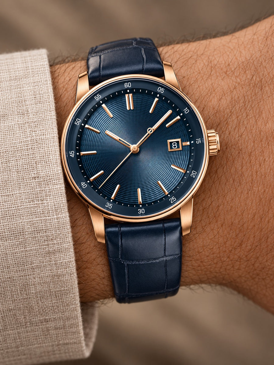 Midnight Blue Dress Watch – Rose Gold Tone & Blue Strap