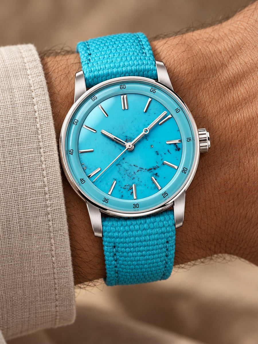 Turquoise Stone-Inspired Dress Watch – Silver Tone & Turquoise Strap