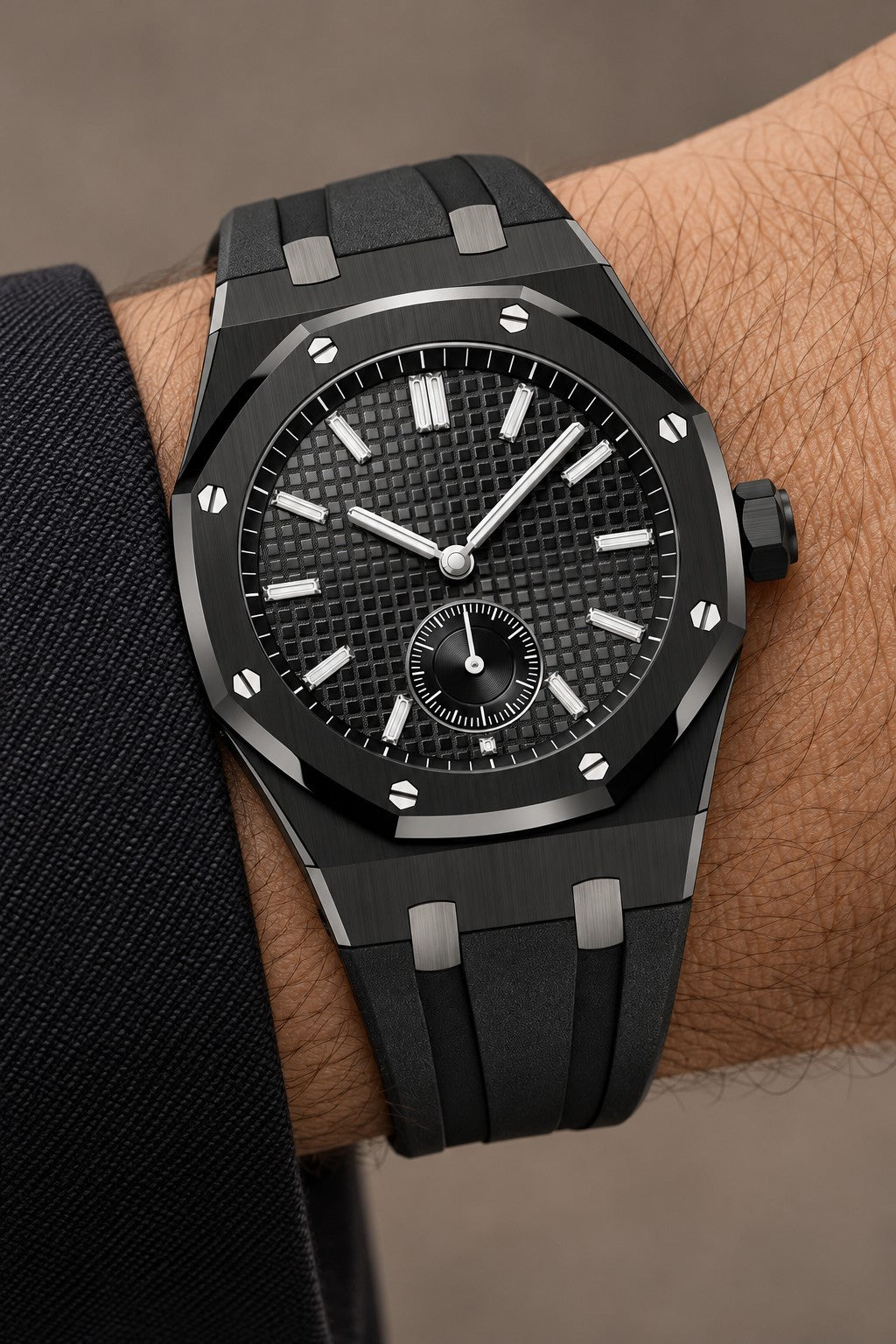 Black Textured Sport Watch – Black Case & Integrated Strap