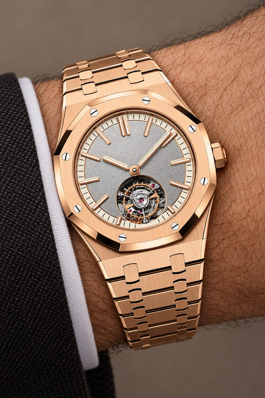 Rose Gold-Tone Open-Heart Watch – Integrated Bracelet