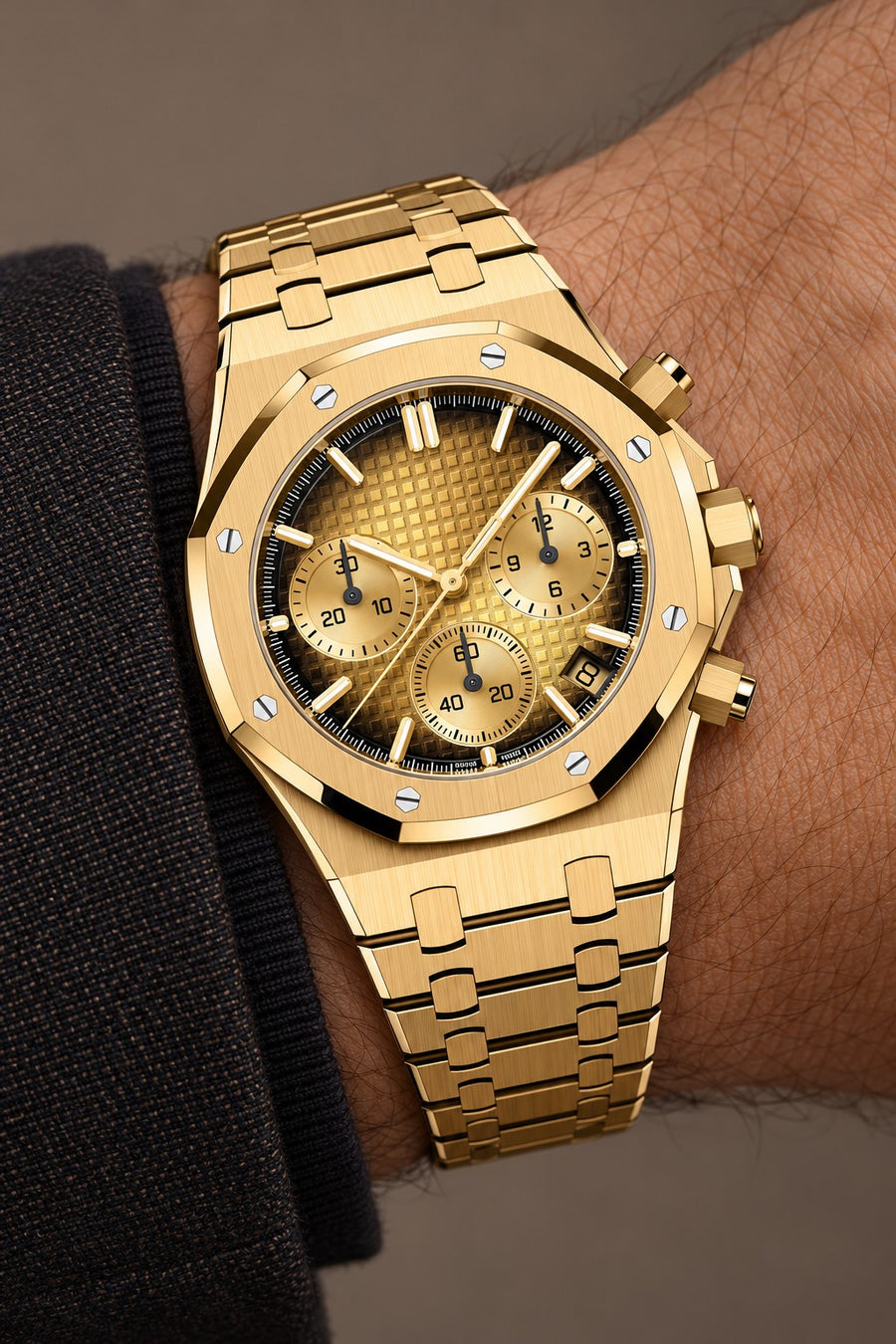 Gold-Tone Multi-Display Sport Watch – Integrated Bracelet