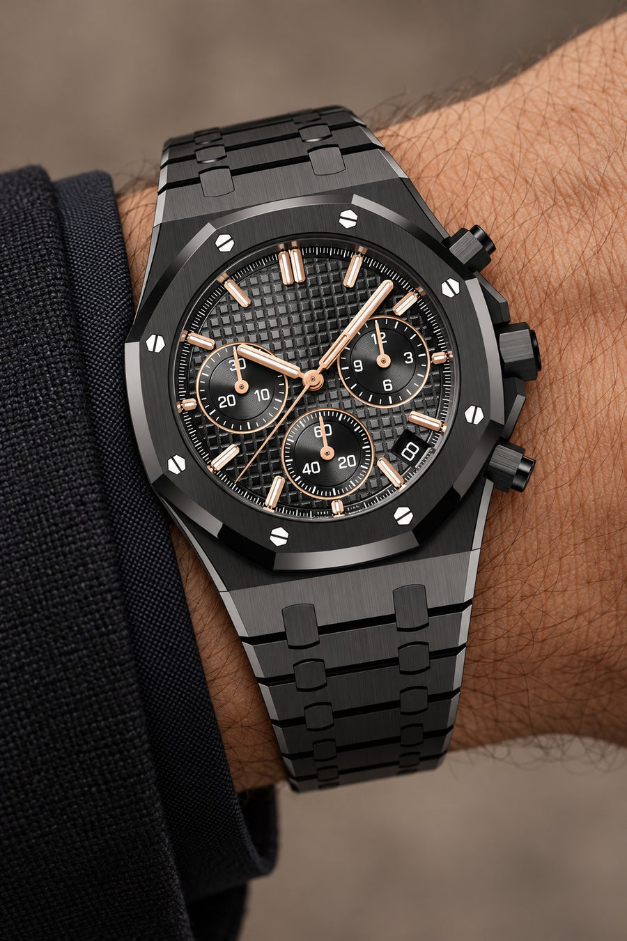 Black Multi-Display Sport Watch – Rose Gold-Tone Accents