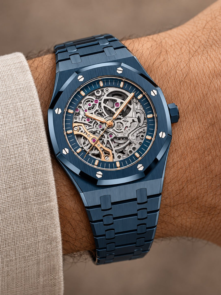 Deep Blue Open-Work Watch – Integrated Bracelet