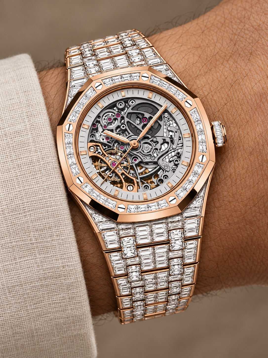 Rose Gold-Tone Crystal-Set Open-Work Watch – Integrated Bracelet