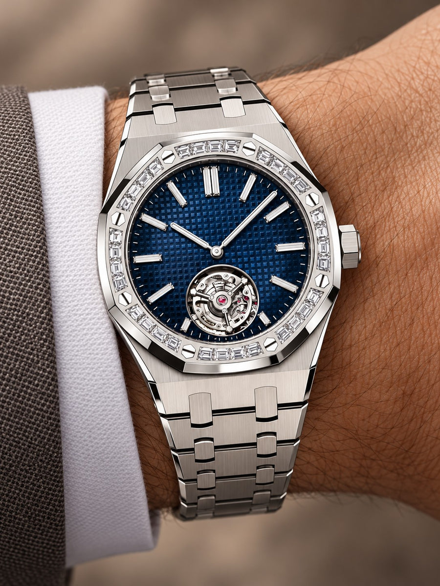 Silver-Tone Blue Open-Heart Watch – Crystal-Style Bezel