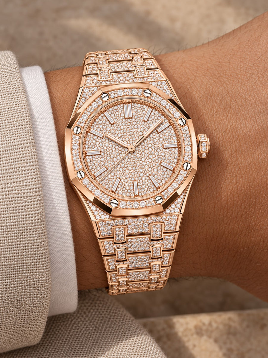 Rose Gold-Tone Full Crystal-Set Watch – Integrated Bracelet