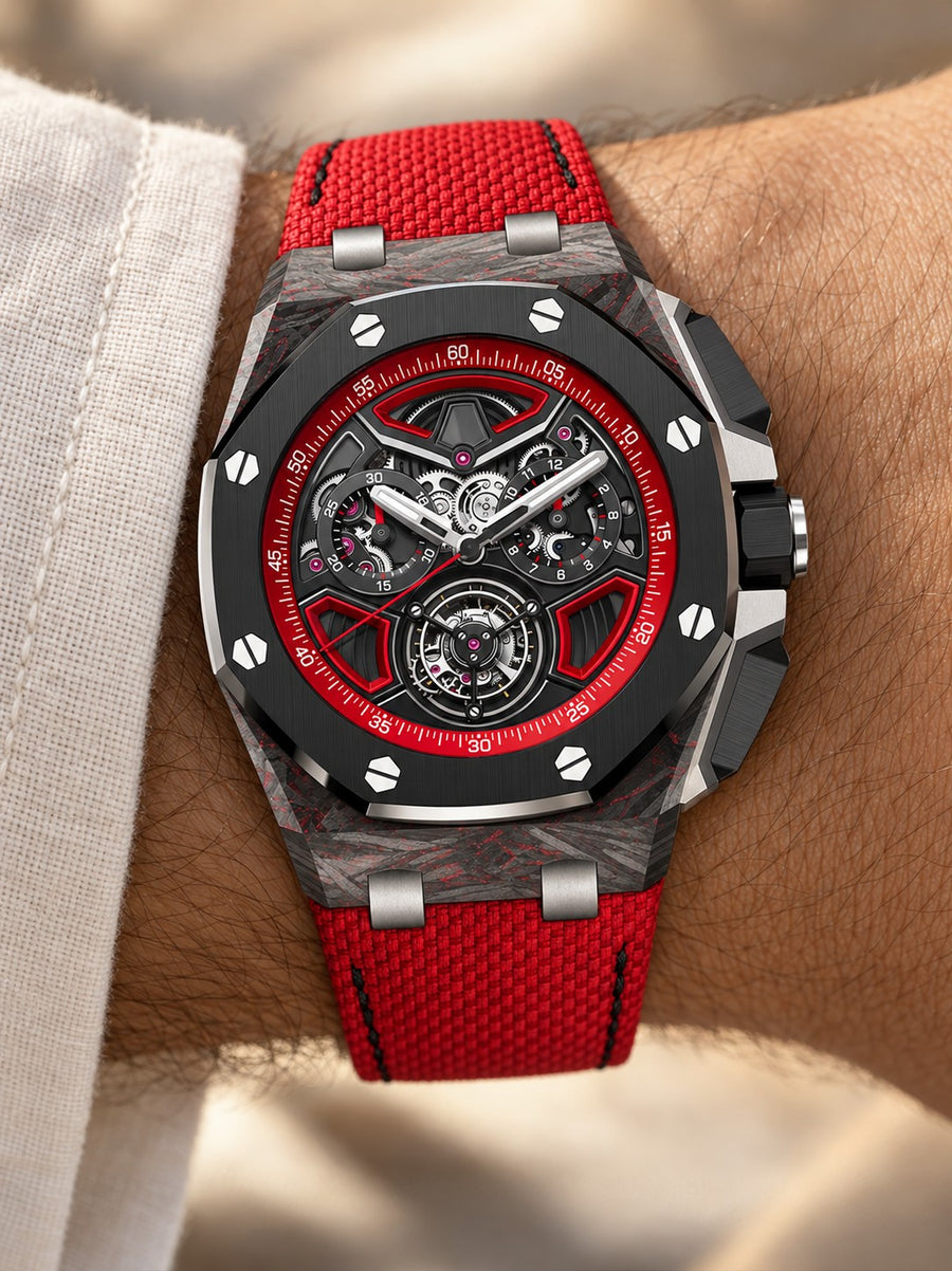 Red & Black Open-Work Multi-Display Watch – Red Performance Strap