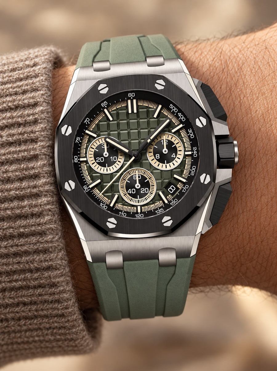 Olive Green Multi-Display Sport Watch – Dark Case & Green Performance Strap