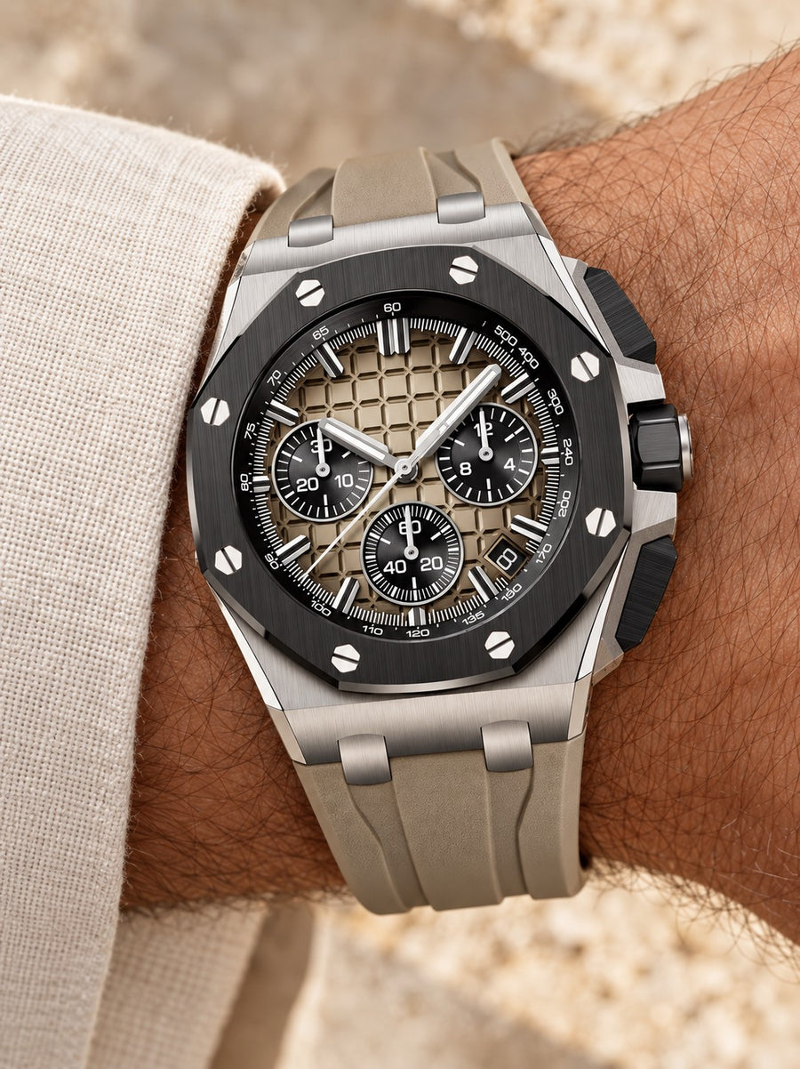 Smoked Taupe Multi-Display Sport Watch – Silver-Tone Case & Taupe Strap