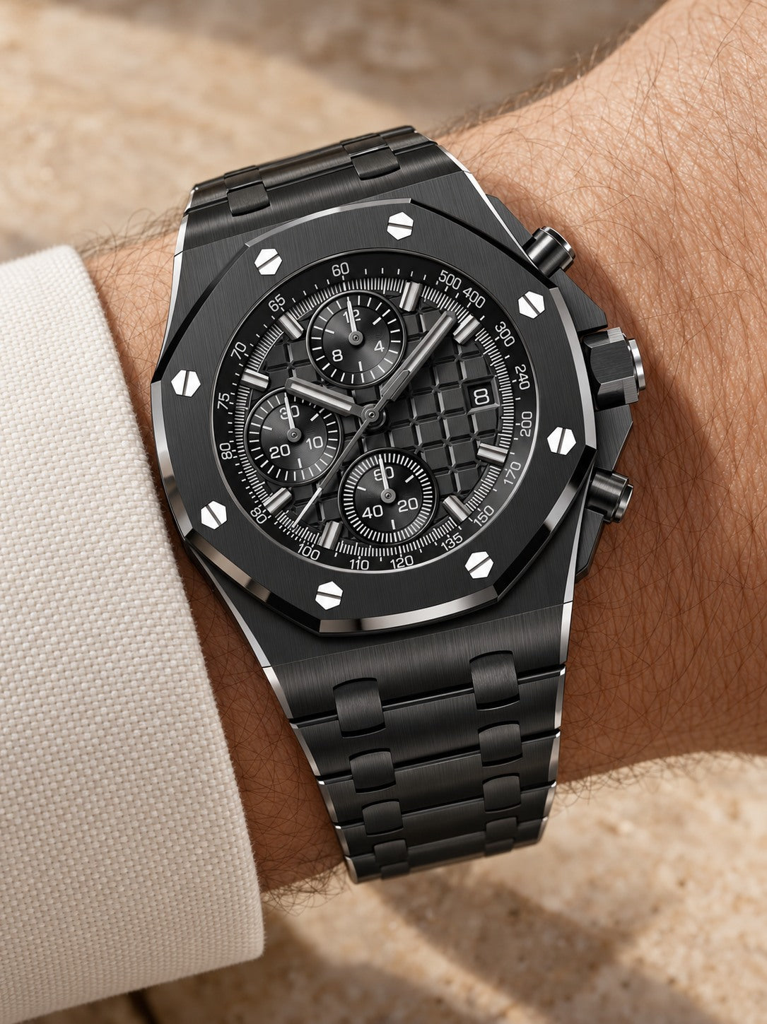 All-Black Multi-Display Sport Watch – Integrated Bracelet