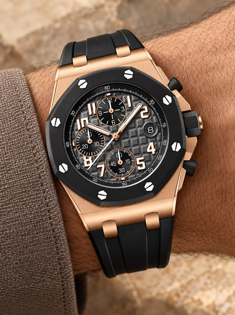 Rose Gold-Tone & Black Multi-Display Sport Watch – Black Performance Strap